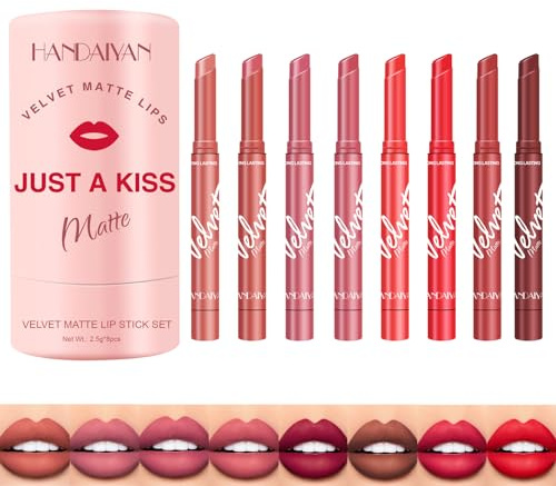 Juego de pintalabios de 8 colores, mate aterciopelado e hidratante, para mujeres y niñas, bálsamo labial duradero