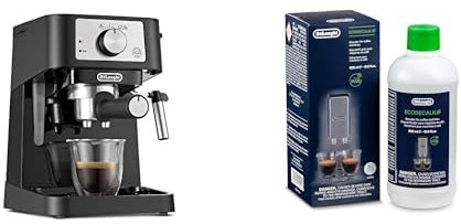 De'Longhi Manuelle Kaffeemaschine Stilosa EC260.W, 15 Bar Druck, Cappuccino-System, Abschaltautomatik, Kompatibel mit ESE-Pads, 2 Etagenbehälter, Fassungsvermögen 1L, Weiß mit DLSC 500 Entkalker