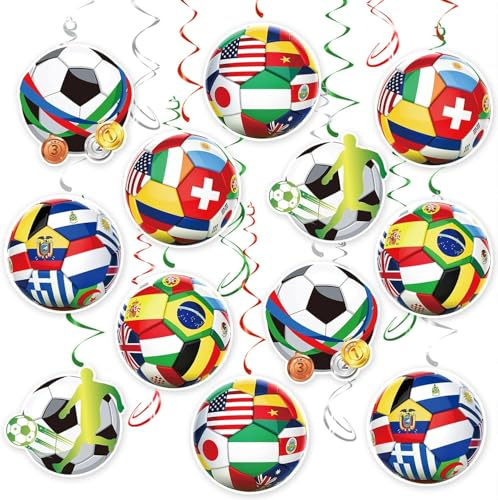 30 Pezzi Decorazioni per il Calcio Coppa del Mondo 2026,Spirali Appese in Carta Metallica Coppa del Mondo 2026,Spirali a Soffitto in Carta Metallica per Decorazioni per Feste di Calcio