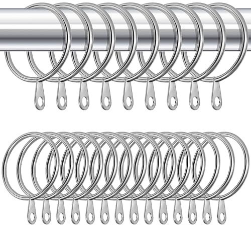 60 Pack Metal Curtain Rings - 36mm Internal Diameter, Silver Hanging Pole Rings With Sliding Eyelet for Drapery and Shower Rods