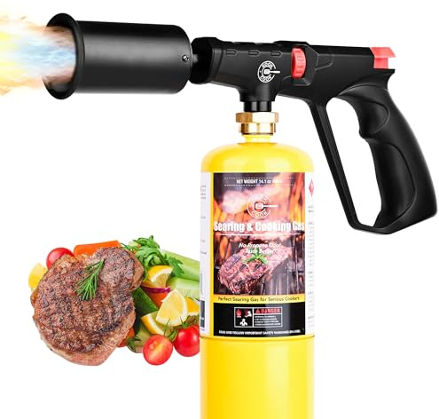 Propane Cooking Torch Head Food Grill Torch Gun Charcoal Wood Grills Lighter Campfire Starter Camp Chef Blow Torch for Cooking Sous Vide Flame Thrower Kitchen Blowtorch BBQ Searing Steak Flamethrower