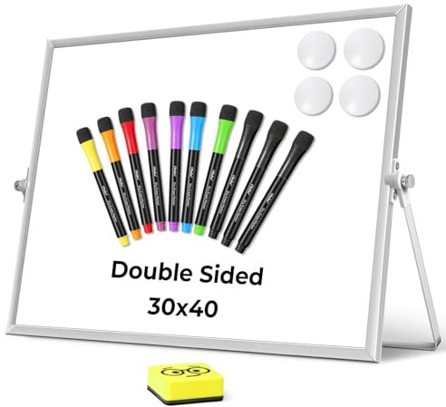 Ohuhu Whiteboard Klein A3, Magnetisch Doppelseitig, Trocken Abwischbar, Sichttafel White Board mit Ständer Inklusive Stifte, Radiergummis, 40x30cm