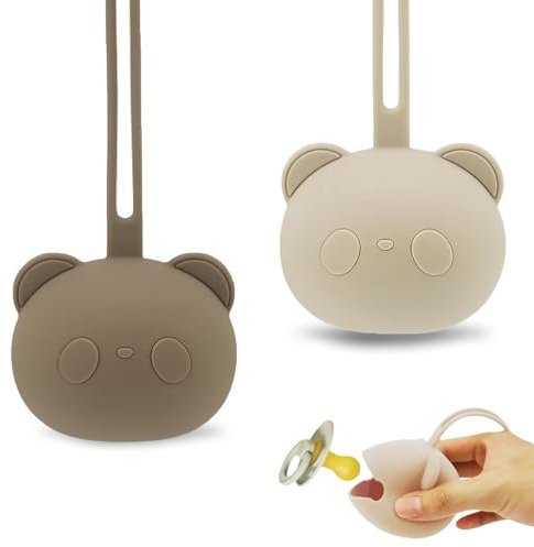 Lot de 2 boîtes à tétine, en forme de panda, pour les déplacements, accessoires bébé de 0 à 6 mois, boîte de rangement pour tétine, pour nourrisson et tout-petit (beige et kaki)