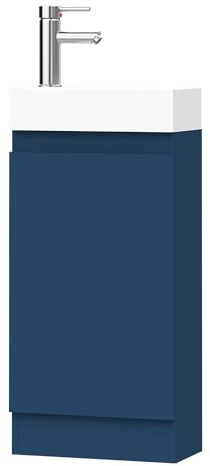 BELOFAY Vanity Unit With Basin | 400mm Bathroom Vanity Units With Basin | Floor Standing Slim Design | Waterproof | 1 Tap Hole Ceramic Bathroom Sink | Including Waste (Denvor Blue)