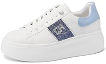 QUEEN HELENA Sneakers Platform Scarpe da Ginnastica con Strass Donna X32-9 (Bianco-Blu, Sistema Taglie Calzature EU, Adulto, Donna, Numero, Media, 37)