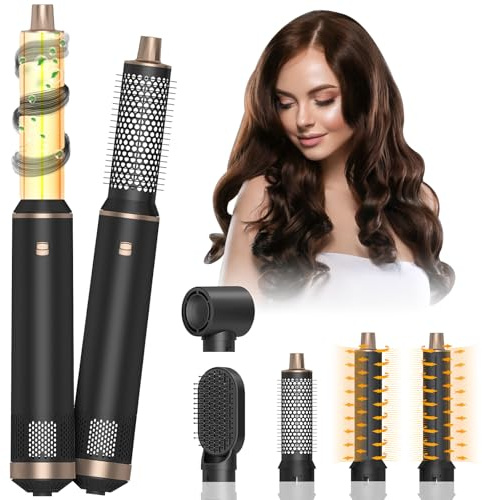 HyAdierTech Spazzola Asciugacapelli Multifunzione, Air Styler 5 in 1, Ferro Arricciacapelli Ioni Negativi, Piastra con 5 Accessori, 3 Temperature, Spazzola ad Aria Calda per Asciugatura Raddrizzamento