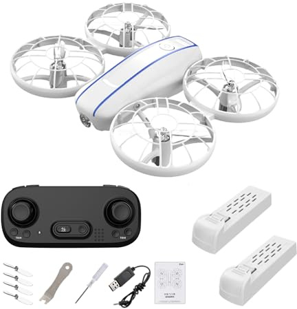 RC Drone for Kids Ages 6+, Small Quadcopter with LED Lights, 3D Flip, Altitude Hold, Headless Mode, Propeller Protection, 2 Batteries, Easy to Fly Toy Drone Gift for Boys & Girls Beginners (White)