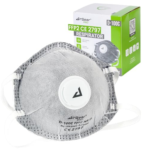 AirGearPro Mascherine FFP2 con Valvola (Confezione da 10 Pezzi) – Respiratore e Mascherina Antipolvere da Lavoro con Filtro – Maschera FFP2 contro le Polveri Sottili