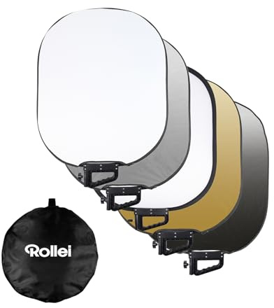 Rollei 5 in 1 Reflektor Fotografie Faltbar 60x75cm Licht Diffusor Foto für Portrait und Produktfotografie Leicht Kompakt 600g Außenbeleuchtung mit Tragetasche, Foto-Reflektor-Licht-Diffusor-Fotografie
