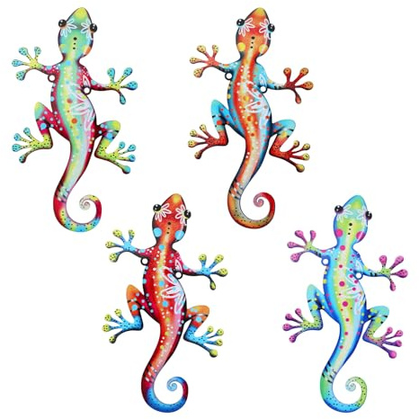 lasuroa 4pz Arte Murale Geco Metallo, Esterno Decorazioni Giardino Appese per Recinzione Patio Cortile Decorazione Murale Lucertole con Viti per Esterni Regalo Casa