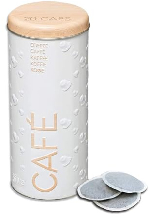 Matosch 1 contenitore in metallo per cialde da caffè, dispenser per cialde da caffè, contenitore per cialde (bianco, 18 x 8 x 8 cm)