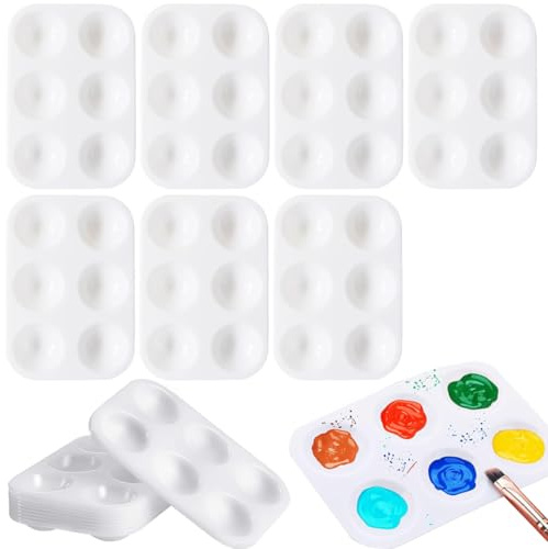 Yuannee Paint Mixing Palette Tray,20 PCS Wet Palette Reusable Plastic Painting Palette Mini Rectangular White Watercolour Palette with 6 Wells for Painting Arts And Crafts Painting Craft Work Gouache