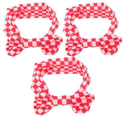 TOBBOMEY 3 Pezzi Fasce Elastiche per Neonate Mesi con Fiocco Quadretti Rosso e Bianco per Feste di Compleanno e Uso Quotidiano Accessori Moda per Capelli Bambine