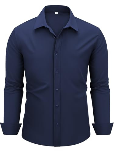 Autsel Camisa para Hombre Manga Larga Slim Fit Camisa de Vestir Elegante | Casual, Botón Abajo, Lisa, Oficina, Trabajo, Negocios, Boda, Fiesta, Transpirable, Primavera, Verano, Clothing