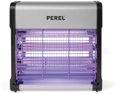 Perel Lámpara UV Mata Insectos eléctrica Interior, Rejilla 2800V, Dispositivo silencioso con Bandeja extraíble, Cobertura 30 m², Carcasa metálica, Control sin químicos