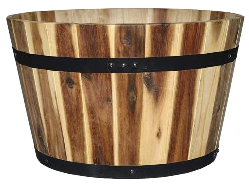 Classic Home and Garden Outdoor Whiskey Resin Flower Pot Barrel Planter, Oak Brown, 20.5 (Pack of 2)