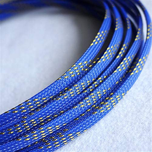 Cable Tidy Sleeves, 15meter Cable Sleeves 6mm Encryption PET Snakeskin Mesh 3 Wire Protecting Cable Sleeve, Wire Mesh Nylon Shock for Cable Sets (Color : Blue Golden)