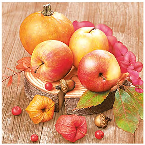 Auswahl Motiv - 20 Servietten/Napkins - ca. 33 x 33 cm 3-lagig - Herbstkomposition Äpfel Kürbis Beeren Lampionblume - Tisch-Deko Basteln Serviettentechnik