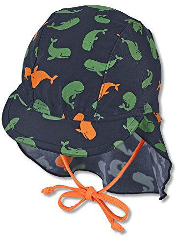 Sterntaler Baby - Jungen Schirmmütze mit Nackenschutz Wale Sonnenhut, marine, 53 EU