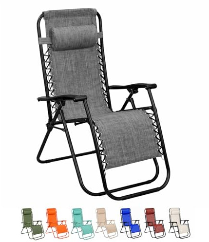 VIRSUS Sedia Gravity ''gravità zero'', poltrona relax pieghevole in Textilene con tubi in acciaio reclinabile sedia a sdraio per piscina, lettino da spiaggia, poltrona da giardino (Grigio)