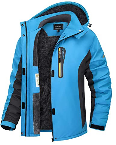 TACVASEN Damen Winterjacke Warm Skijacke Wasserdicht Atmungsaktiv Fleece Softshelljacke Oudtdoor Snowboardjacke mit Kapuzen Blau 2XL