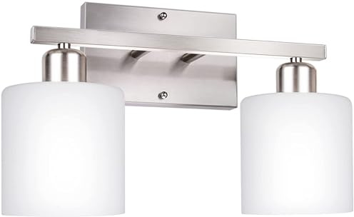 Dekang Bathroom Vanity Light Fixture Over Mirror with Brushed Nickel, Modern 2-Light Wall Sconces Lighting for Bedroom,Living Room,Decor White Glass Shades,E26 Standard Base,Bulbs Not Included