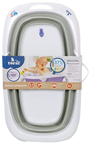 Toral Bañera Plegable Bebé con Patas Gris - Cómoda, Fácil de Guardar, con Tapón Indicador de Temperatura y Patas Antideslizantes - Portátil