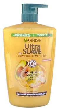 Garnier Ultra Suave Champô Óleo de Abacate e Manteiga de Carité - Nutrição Intensa para Cabelos Secos e Frisados - 1 Litro