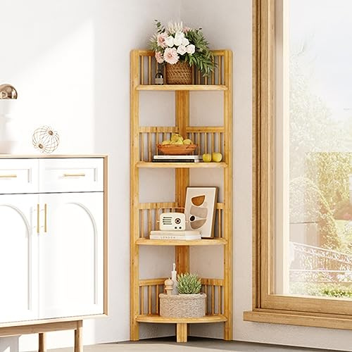 Dripex 4 Tier Bamboo Corner Shelves, Storage Unit Freestanding 30x30x104cm