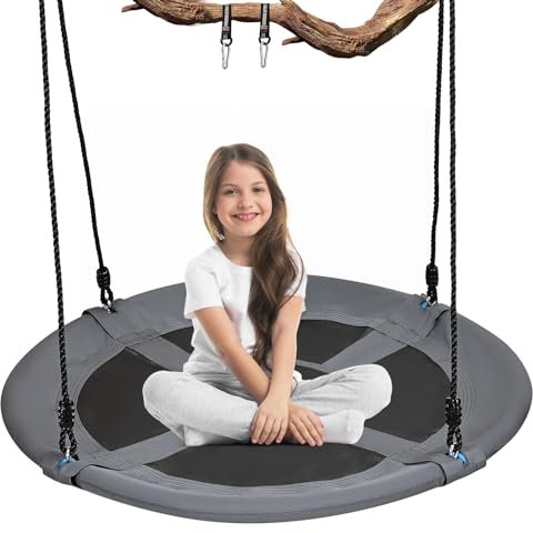 120cm Circular Swing, 300kg Flying Weight Capacity, 2 Added Suspension Straps, Adjustable Multi-Wire Ropes, Safe and Durable Swing Seat for Kids