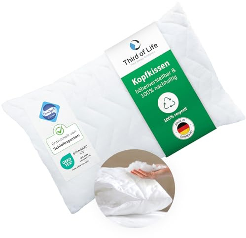 Cuscino Verda 60x70 | 100% Sostenibile e Prodotto in Germania | Comfort Con Chiusura a Zip - Imbottitura Regolabile | Per Dormire Sul Fianco, Supini o a Pancia in Giù | Anallergico