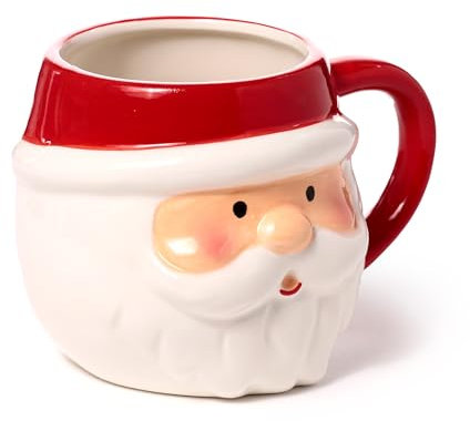Puckator Christmas Santa Head Ceramic Shaped Mug - Funny Home Accessories - Cute Gifts for Girlfriend - Large Mugs for Men Women Hot Drinks - Cups Presents - Secret Santa Gift Cup Set