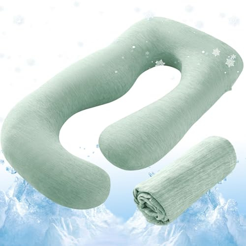 Sasttie Cooling Pregnancy Pillow Cover for 57-inch Maternity Pillow, Green