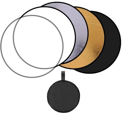 UILYNIU Light Diffuser 60cm Portable 5-in-1 Collapsible Light Reflector Studio Photography Multi Round Disc Light Reflector Translucent Silver Gold White Black Round Sun Reflector (Black)