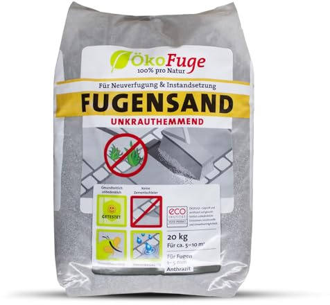 ÖkoFuge Fugensand Anthrazit Einkehrsand Weg Terrasse Pflaster Unkrauthemmend Quarzsand Sand 20kg Sack / 1 Karton