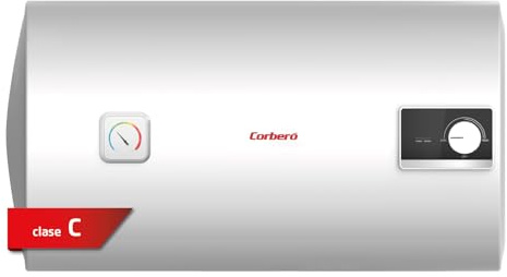 Corberó – Termo Eléctrico Horizontal | CTMA50H | 47L | 1500W | 30-75º | Tanque Acero Esmaltado Zafiro | Resistencia Inox 316L | Termómetro Exterior | Protección Anticorrosión | Panel Control Manual
