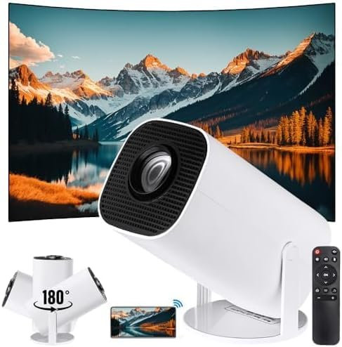 Mini Projector WiFi+BT5 Android11, Automatic Correction Vertical Direction,4K Video Support,Projection Size 40~150 Inch 180° Multi-Angle Adjustmen,Portable Projector for Bedroom,Living room