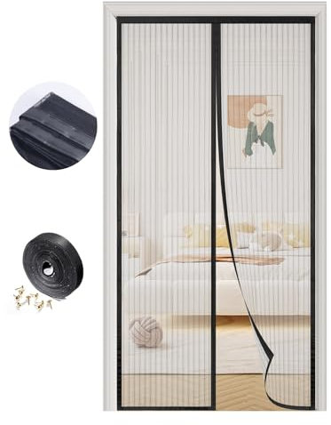 SAILIMAY Zanzariera Magnetica per Porte 90x205 cm, Tenda Zanzariera Porta Magnetica, Senza Foratura con Adesivo Forte, Protezione Insetti e Mosche, per Porte Balcone, Terrazza (Nero)