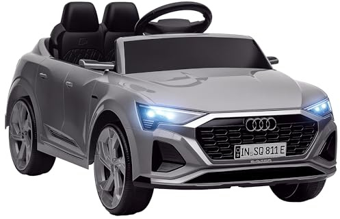 AIYAPLAY Voiture électrique Enfants sous Licence Audi Q8 e-tron Sportback véhicule électrique 2 Moteurs 12V, télécommande 2,4G, phares LED, Musique, klaxon, Suspension à Ressort, pour 3-4 Ans, Gris