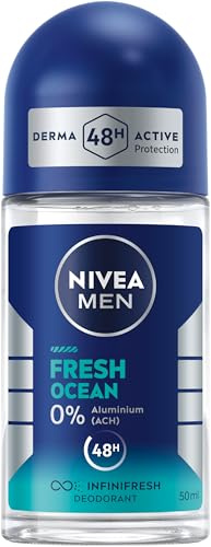 NIVEA MEN Fresh Ocean Deo Roll-On, Deoroller ohne Aluminium (ACH) mit 48h Schutz, pflegendes Deodorant mit INFINIFRESH Formel und frischem Meeresduft (50 ml)