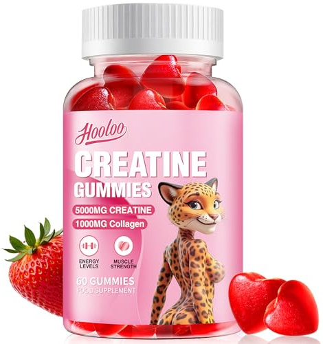 Creatine Gummies 5000mg Creatine Monohydrate with 1000mg Collagen (1 Month Supply) for Men & Women, Vegan & Sugar-Free, Easy Pre/Post Workout Gym Support for Performance and Muscle Power (60 Count)