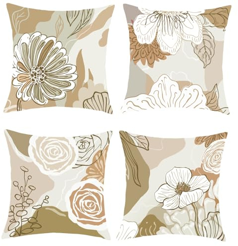 Joymaison Federe per Cuscini Divano 45x45 set di 4 Fiore Astratto Vintage Federa Copri Cuscino Floreale Retrò Boho Federe Confezione Copricuscini Quadrati per Camera da Letto Divano
