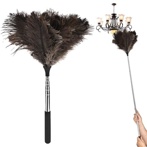 Rzspher Plumero telescópico de plumas de avestruz, 43 cm-115 cm, largo extensible, antiestático, perfecto para superficies altas, ventiladores de techo e instalaciones sensibles