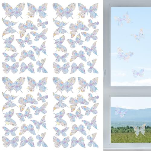 KEYRI 56 Pieces Window Stickers, Anti-Collision Window Stickers Butterfly Suncatcher Sticker Self-Adhesive Window Sticker to Deter Birds Rainbow Window Sticker for Decorating Windows Doors (56)