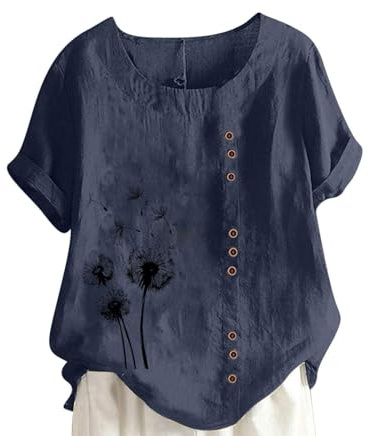 Camisetas Manga Corta Mujer Verano Basica Tallas Grandes Blusas Elegantes Moda Vestir Camisas Algodón y Lino Cómoda Camiseta Transpirable Trabajo Camisa Boda Tops Oficina Shirts Informal Fiesta