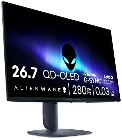 Alienware 27 Gaming Monitor - AW2725D, QHD (2560x1440), 280Hz, QD OLED, 0.03ms, NVIDIA G-SYNC Compatible, AMD FreeSync Premium Pro, HDR True Black 400, USB-C, DisplayPort, 2 HDMI, 3 Year Warranty