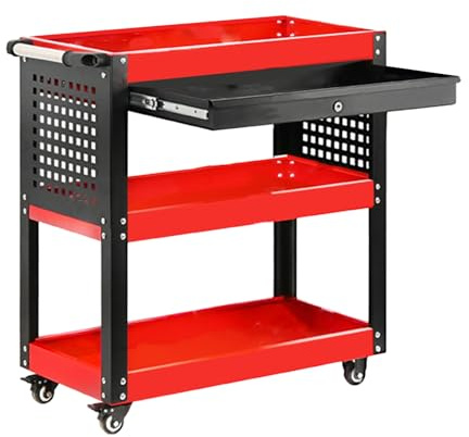 Rollbarer Arbeitswagen mit Schublade und Stecktafel, Autopflegewagen mit Rädern, for Lager-/Garagenreparaturen und Auto-Schönheitssalons