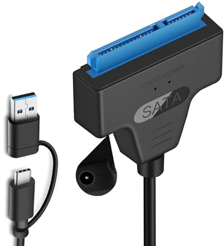 GERUI Adaptador de cable USB 3.0 a SATA, cable SATA a USB, 2 en 1 USB C/3.0 a III, adaptador de disco duro compatible con HDD y SSD de 2,5 pulgadas (1 unidad)