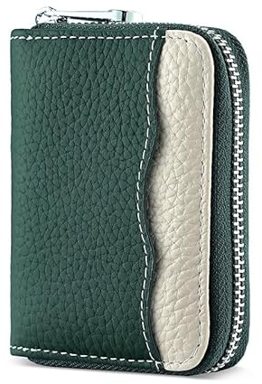 Goopai RFID 20 Card Slots Credit Card Holder Genuine Leather Accordion Card Case Small Wallet for Women or Men with Zipper (New Green)