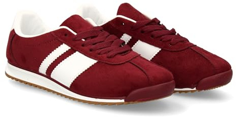 95808 Zapatilla Plana para Mujer con Cierre de Cordones y Suela Dentada.Modernas y comodas. Ideal Otono Invierno. Rojo Talla 36